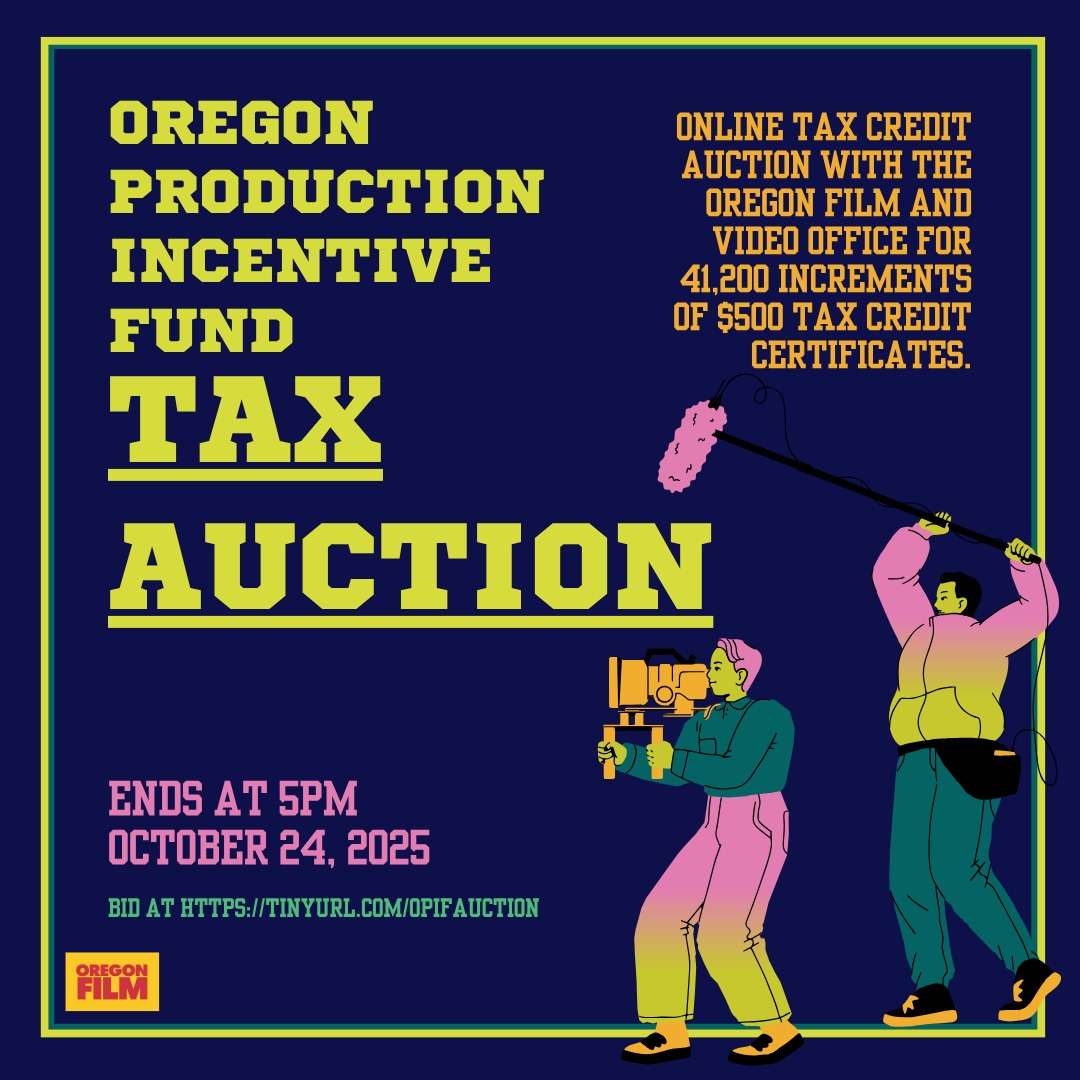 🚨 One day left! 🚨

The annual Oregon Production Investment Fund (OPIF) tax-credit auction is closing tomorrow — Friday, October 24, 2025, at 5 p.m. PDT. 

🎬 Don’t miss your chance to:
- Bid online via the Oregon Department of Revenue’s auction site. 
- Visit and place your bid before the clock runs out.

📩 Need help? Contact DOR at: tax.creditauction@dor.oregon.gov
 
📝 After the auction closes, remember: you’ll need to submit a separate “Tax Credit Auction Form” (Form TCA) and payment by 5 p.m. Friday, October 31, 2025 to complete your bid if you win. 

Act now — this is your last full-day window!

Link to the tax website and necessary forms in our bio!